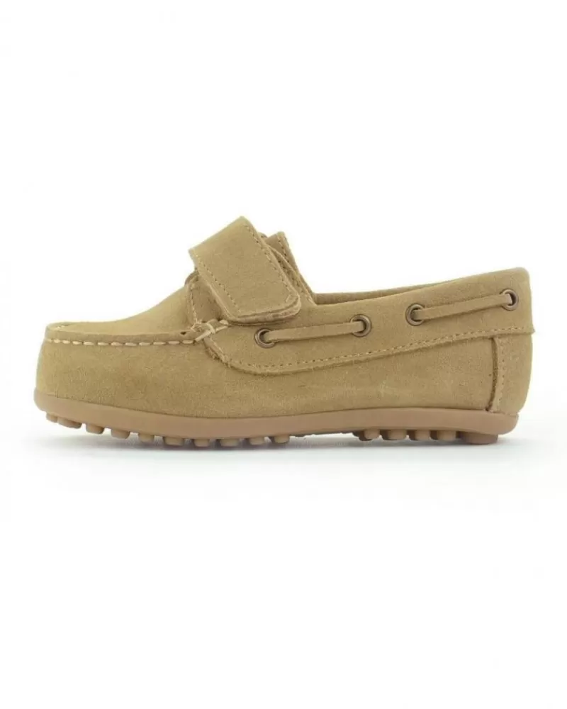 Boy CONFETTIS Boat Shoes-Boy Boat Shoes Nautico Velcro Ante Arena Beige