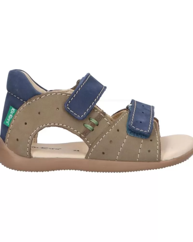 Boy KICKERS Sandals-Boy 785408-10 Boping-2 Golf Nubuck 203 Kaki Bleu