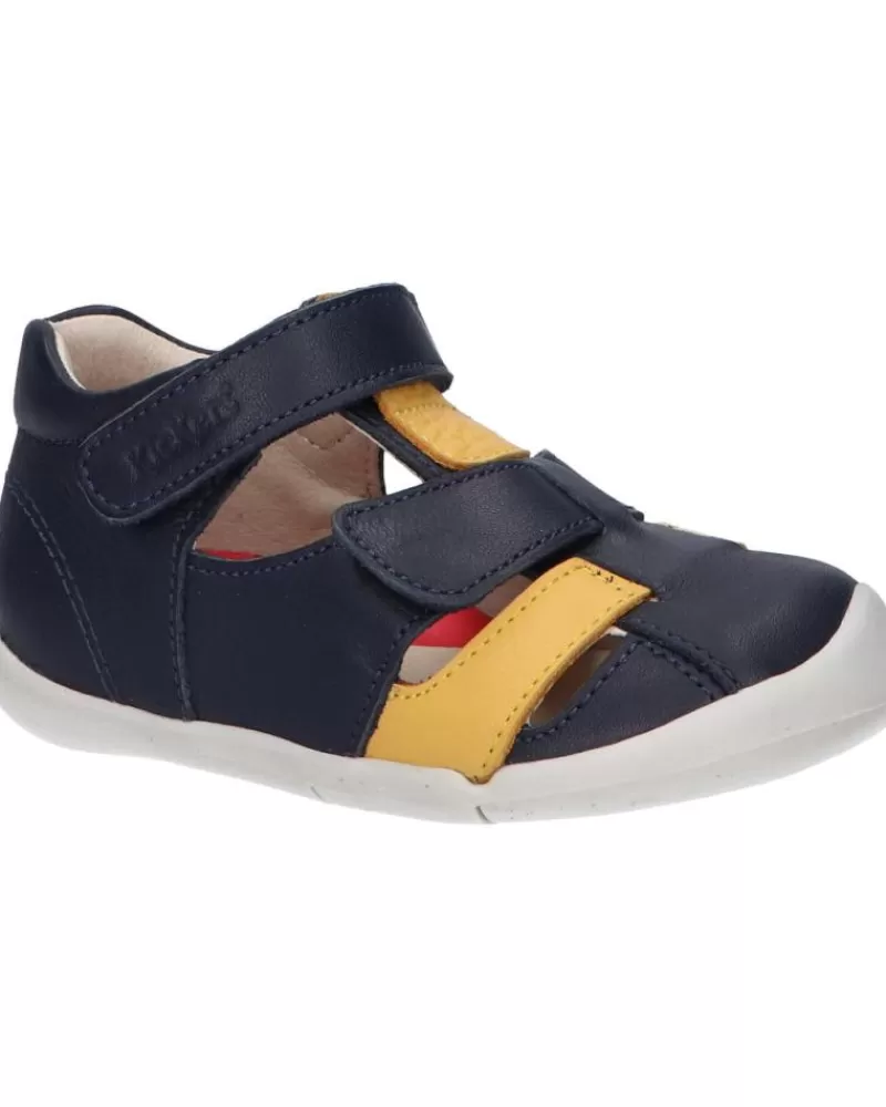 Boy KICKERS Sandals-Boy 858392-10 Wasabou 103 Marine Jaune