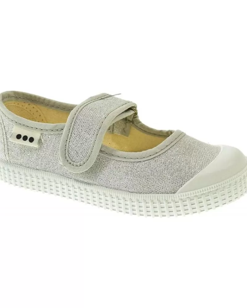 Girl POTOMAC House Slipers-Girl And Boy House Slipers Mercedes Brillante Velcro Plateado