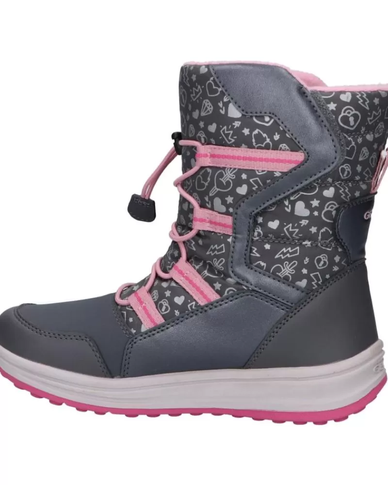 Girl GEOX Mid Boots-Girl Boots J042Ua 0Bcmn J Roby Girl B Wpf C0952 Dk Grey-Pink