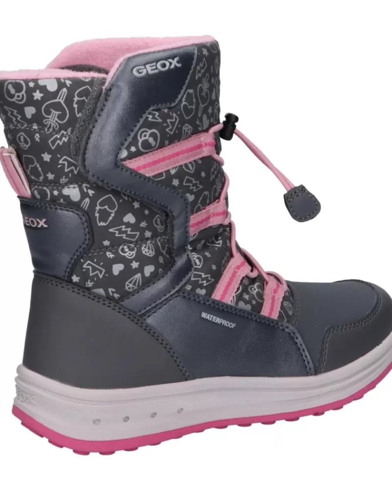 Girl GEOX Mid Boots-Girl Boots J042Ua 0Bcmn J Roby Girl B Wpf C0952 Dk Grey-Pink