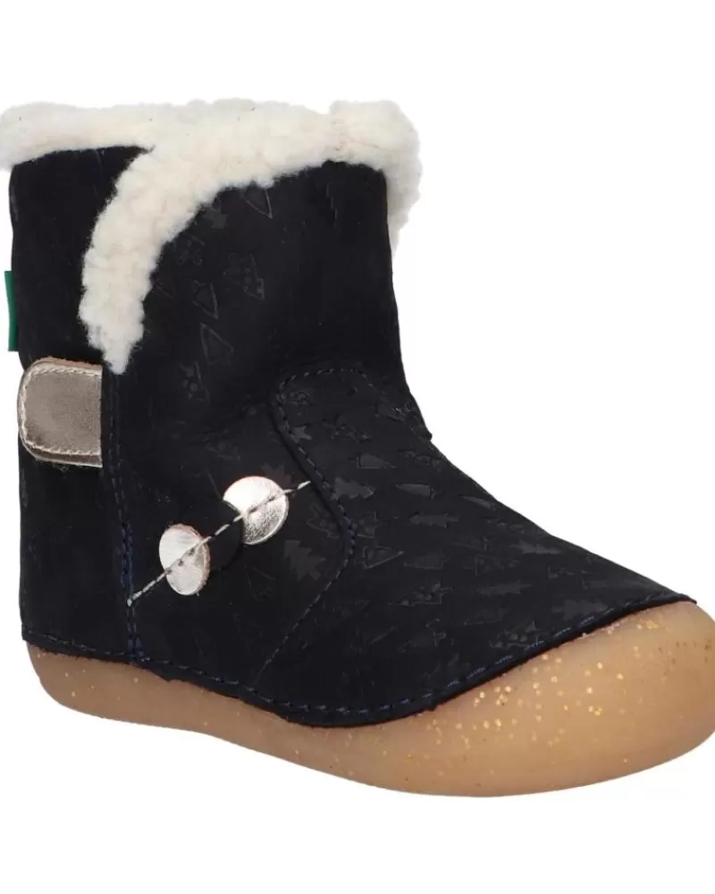 Girl KICKERS Mid Boots-Girl Boots 909740-10 So Windy 102 Marine Or Fanta