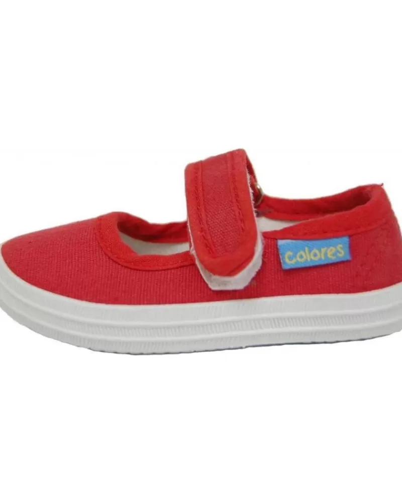 Girl COLORES Flat Shoes-Girl Flat Shoes Mercedes Lona 1910 Rojo