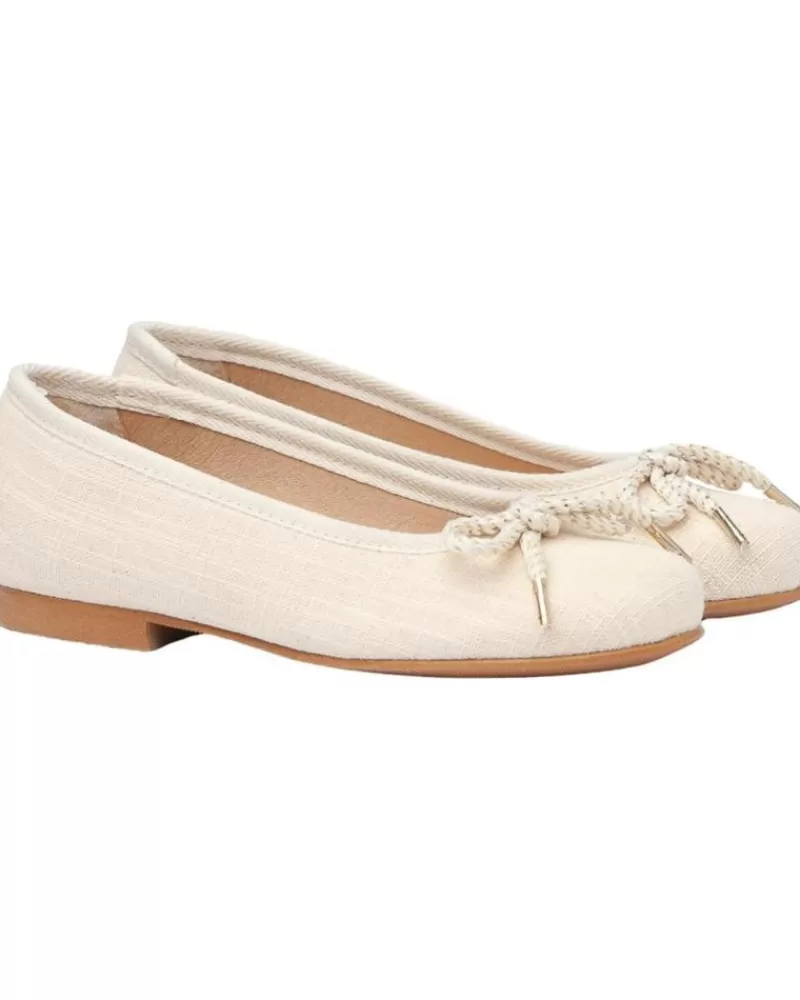 Girl ANGELITOS Flat Shoes-Girl Shoes Bailarina Ceremonia Piel 1568 Beige