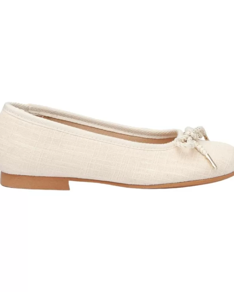 Girl ANGELITOS Flat Shoes-Girl Shoes Bailarina Ceremonia Piel 1568 Beige