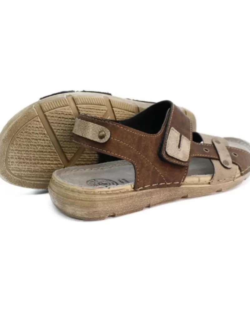 Man OTRAS MARCAS Man Sandals Arizona - Sandalia Bicolor Velcro Marrone-Safari