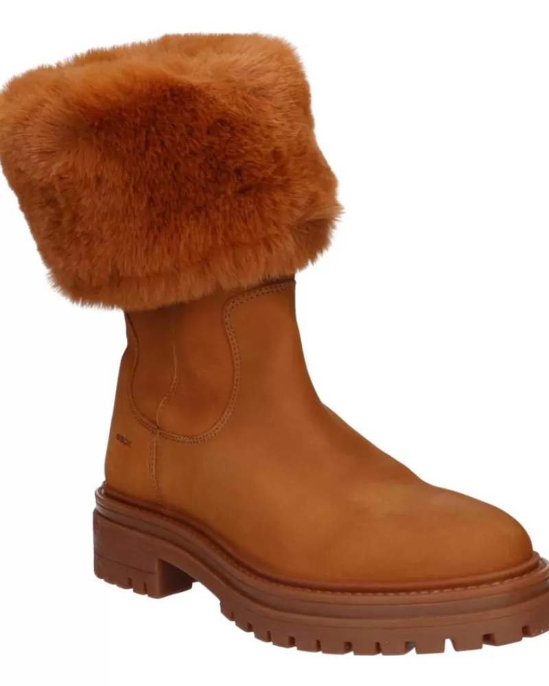 Girl GEOX Mid Boots-Woman And Girl Boots D04Hrm 09Abh D Iridea C6001 Cognac