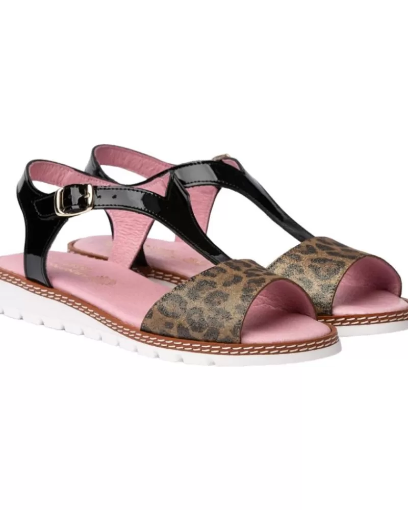 Girl ANGELITOS Sandals-Woman And Girl Sandals Sandalia H Leopardo Ang625 Negro