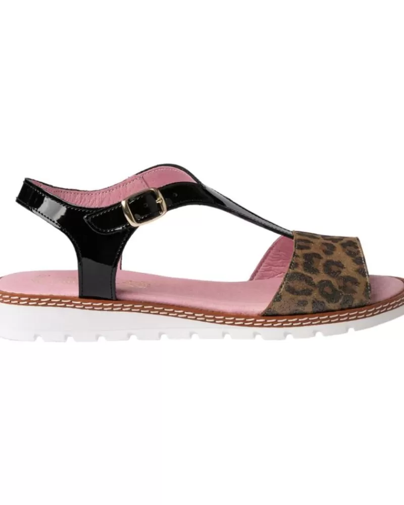 Girl ANGELITOS Sandals-Woman And Girl Sandals Sandalia H Leopardo Ang625 Negro
