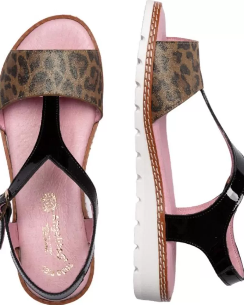 Girl ANGELITOS Sandals-Woman And Girl Sandals Sandalia H Leopardo Ang625 Negro