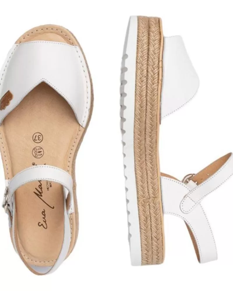 Girl EVA MAÑAS Sandals-Woman And Girl Sandals Eva Manas Nautico Piel Serraje 496 Blanco