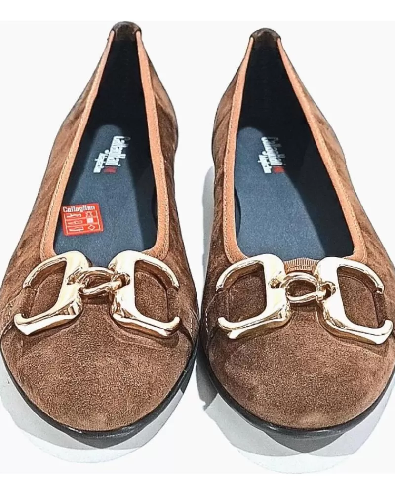 Woman CALLAGHAN Woman Flat Shoes Sabrina Plana De Ante Con Estribo Dorado Y Sistema Adaptac Arabica